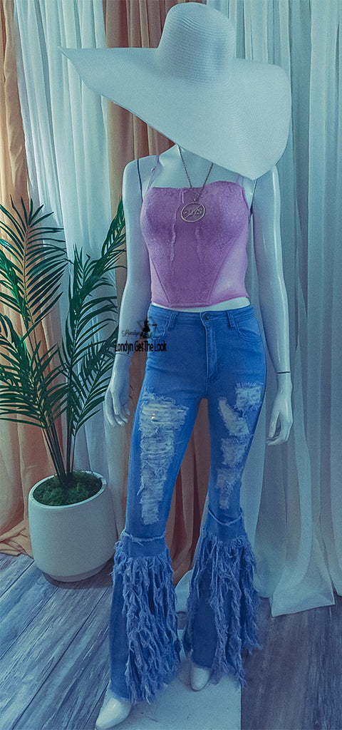 Londyn In Distress Curvy High Waist Bell Bottom Jeans