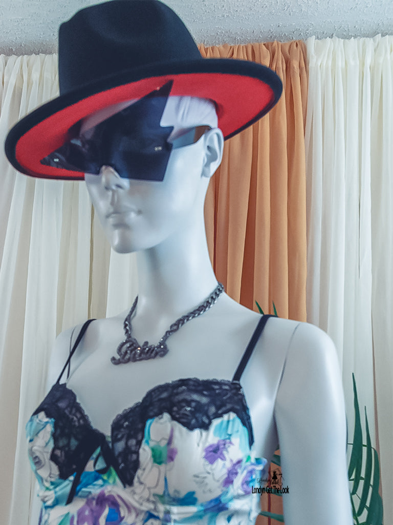 Londyn Fedora Wide Brimmed Hat (Black/Red)