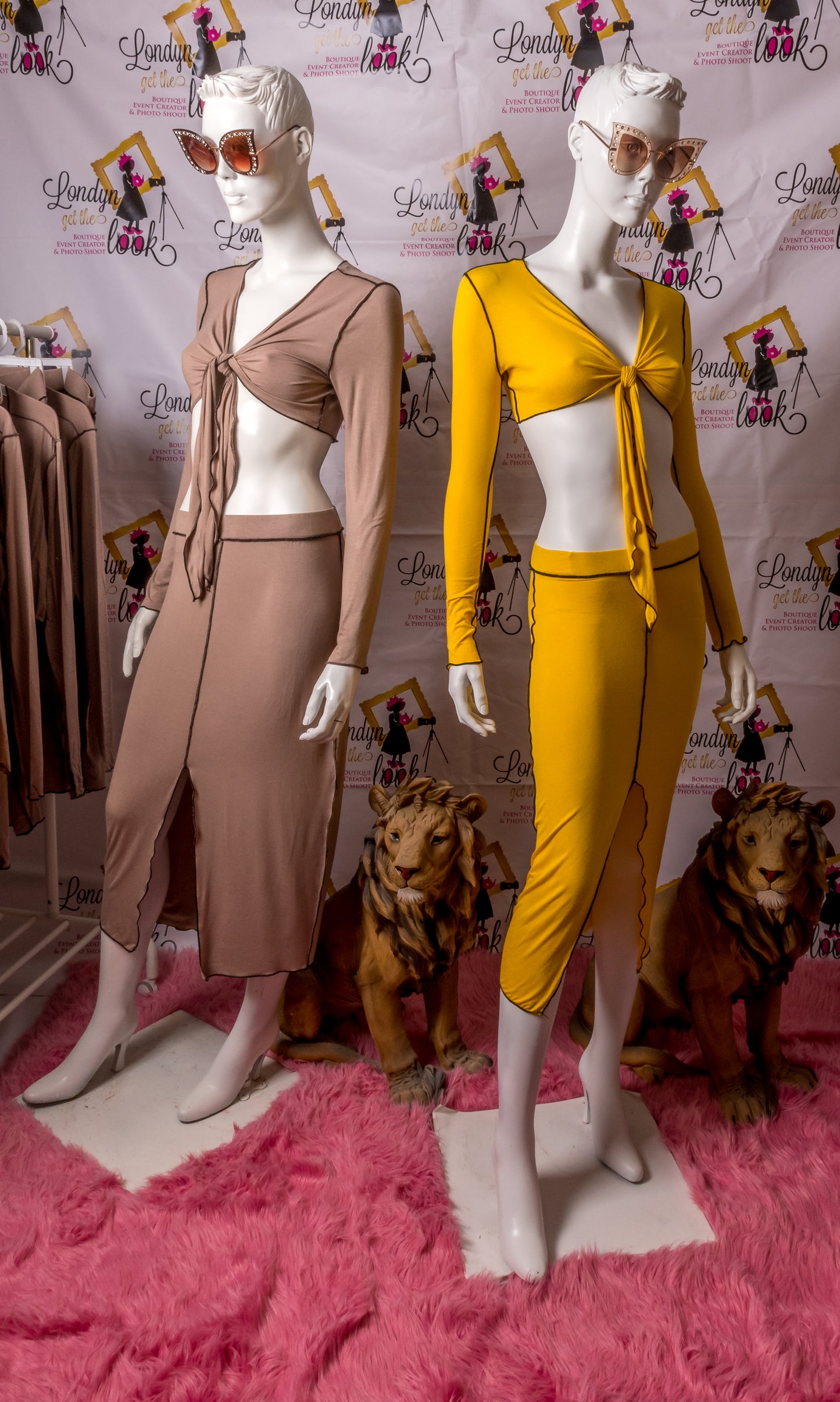 Long Sleeve Tie Front Crop Top With Black Stitch Detail All Over Featuring Deep V Neck Matching Front Slit Midi Skirt. Get The Look Women's Wrap Front Tie Top And Skirt Set, Two Piece Set Available In Reg/Curvy Size