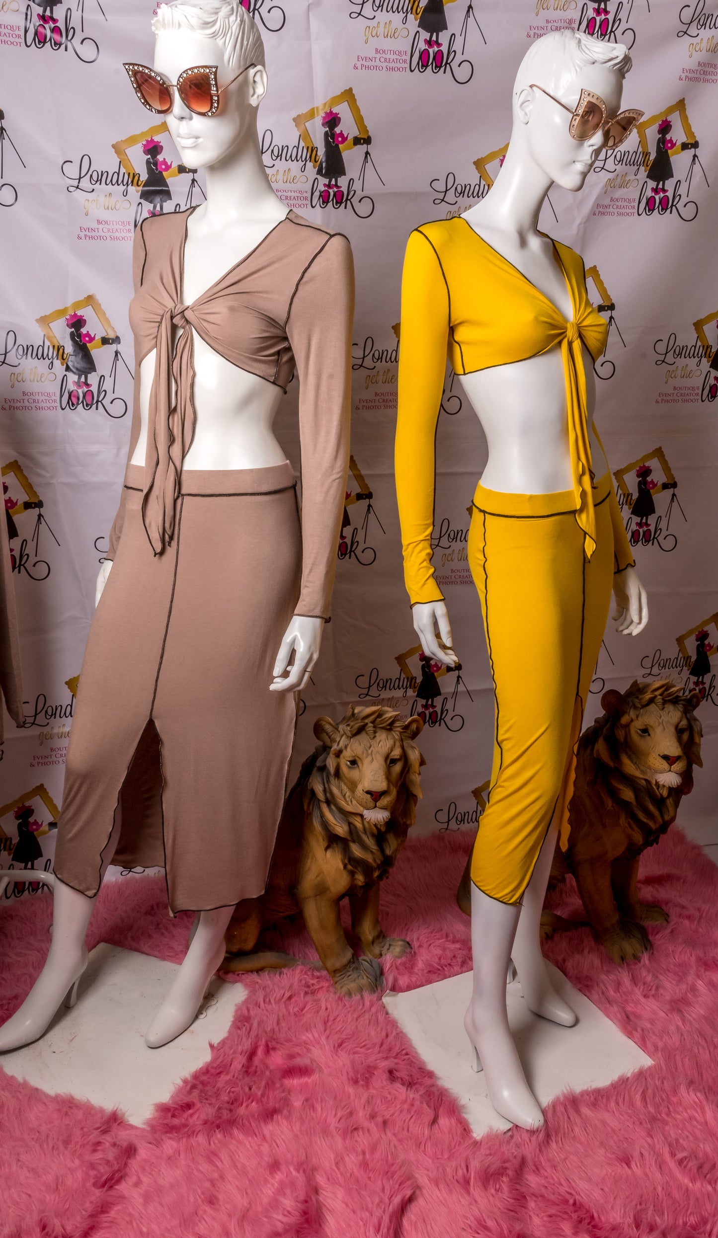 Long Sleeve Tie Front Crop Top With Black Stitch Detail All Over Featuring Deep V Neck Matching Front Slit Midi Skirt. Get The Look Women's Wrap Front Tie Top And Skirt Set, Two Piece Set Available In Reg/Curvy Size