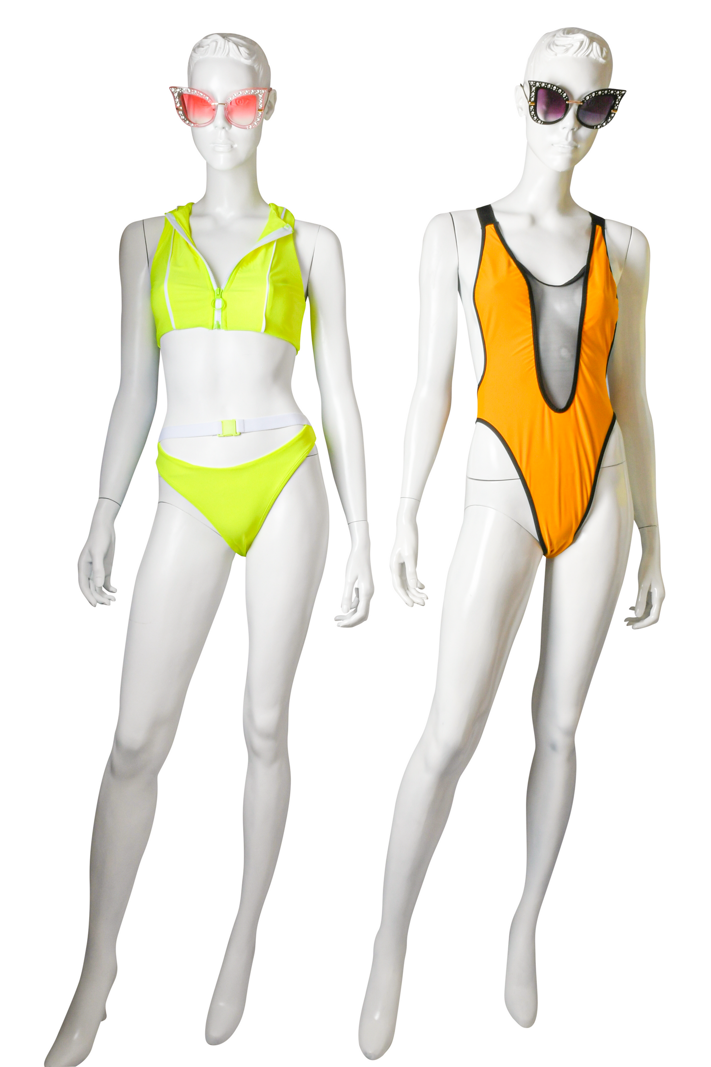 Buckle In Bikini Swimsuit Set Featuring Pipe Line Top Detail Short Sleeves Zip Up Front Crop Top, High Cut Bikini Buckle Strap Bottom Bikini Swimsuit.