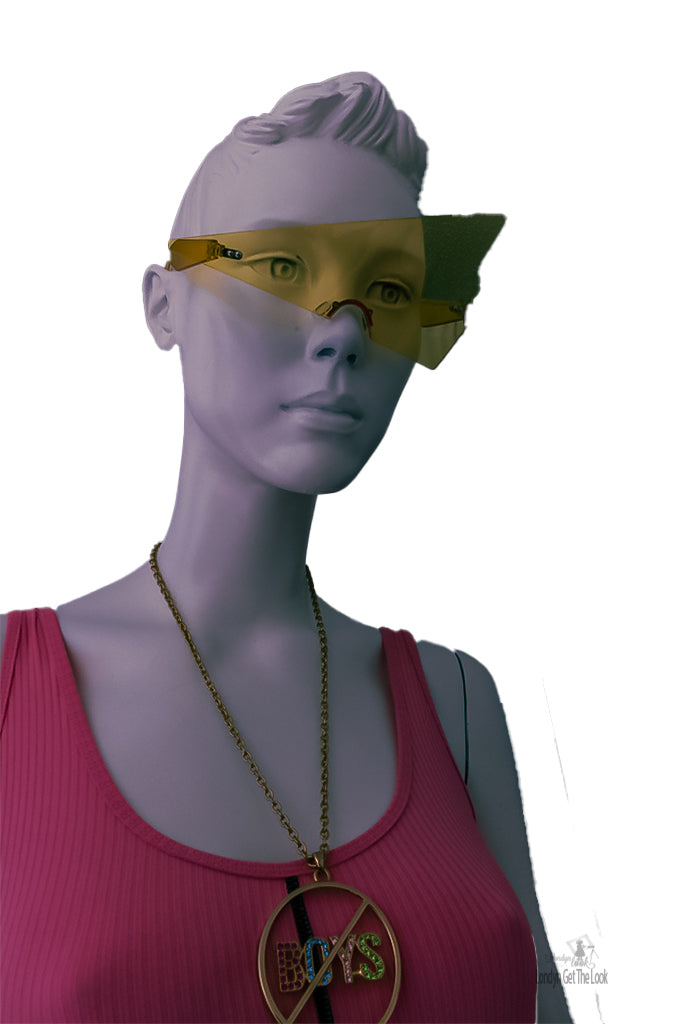 Londyn Ain't throwing shade in these triangular rimless sunglasses. Our large plastic unisex fashion novelty frame sunglasses one size fits most, classic fit, great quality UV 400 Protection