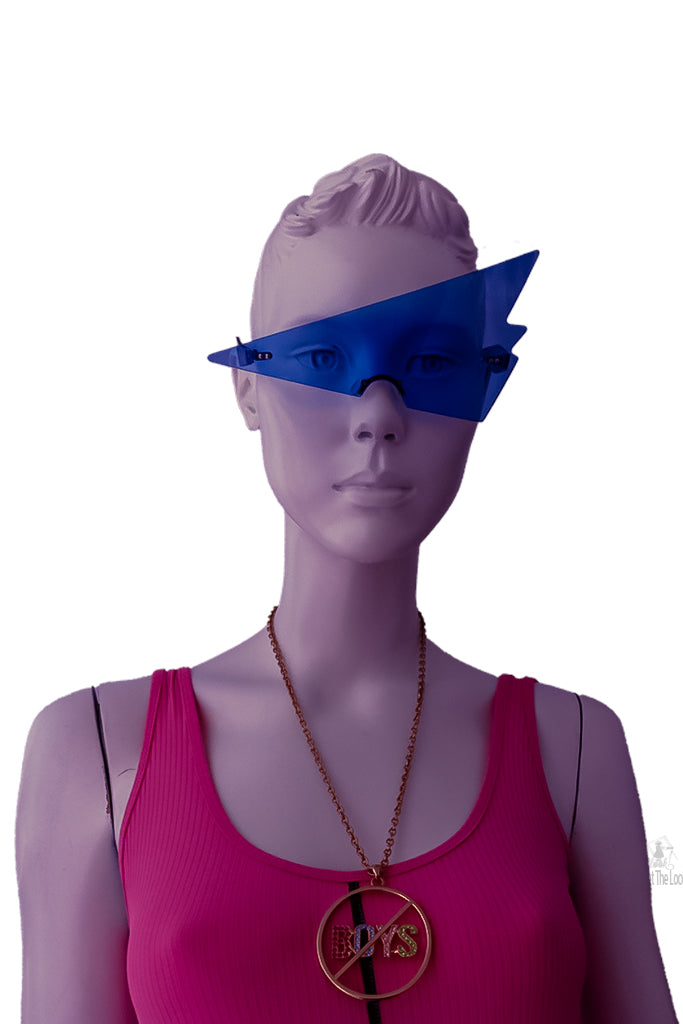 Londyn Ain't throwing shade in these triangular rimless sunglasses. Our large plastic unisex fashion novelty frame sunglasses one size fits most, classic fit, great quality UV 400 Protection
