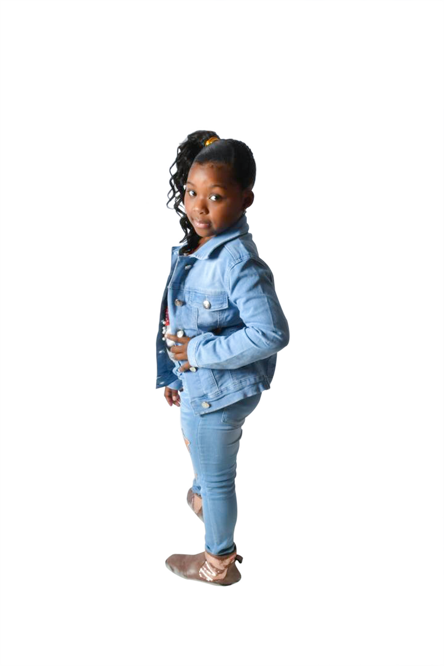 Basic Wash Denim Jeans Jackets, Button Front, Long Sleeve /w Button Cuff, Stretch, Collar Ice Blue