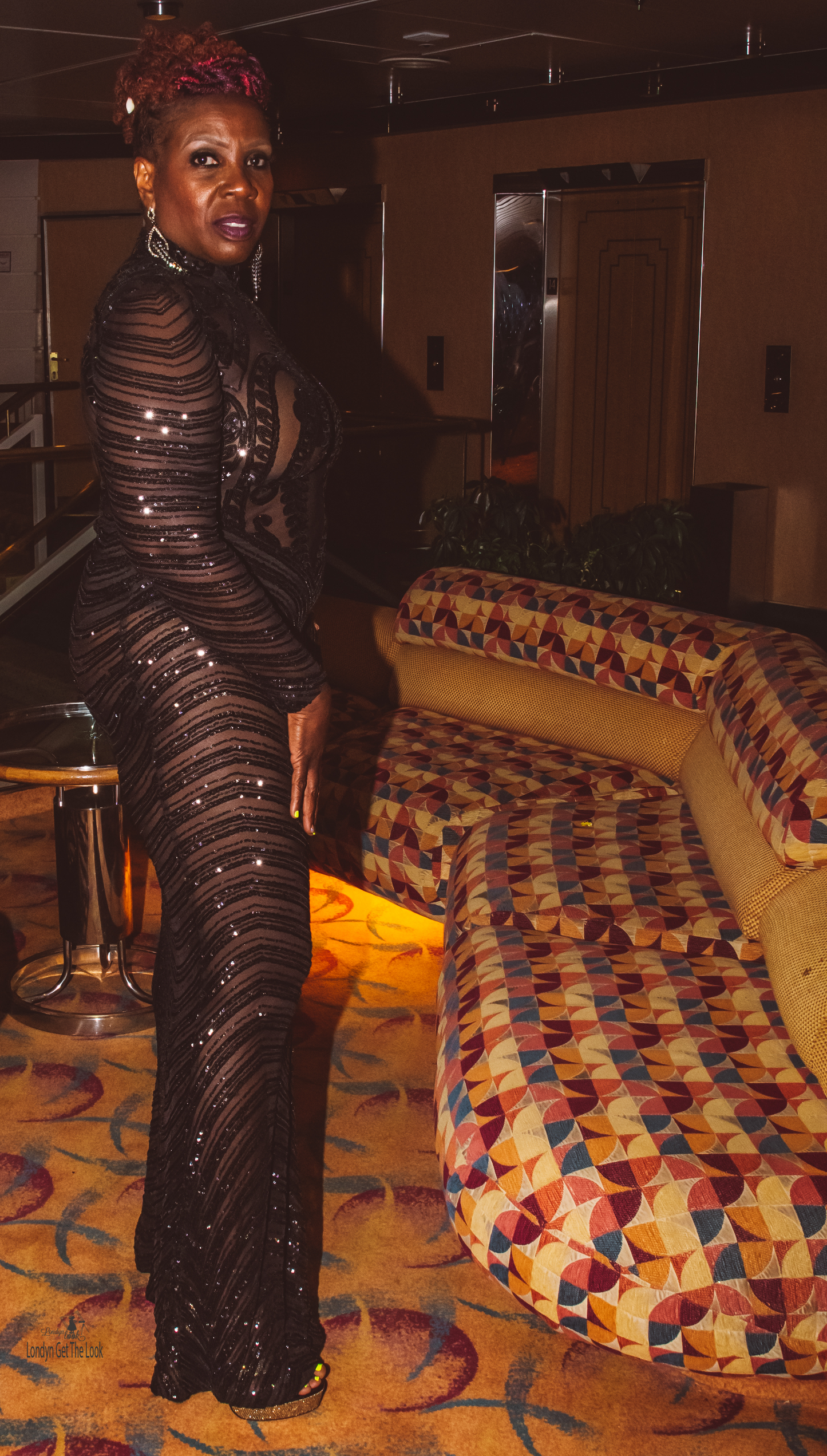 Sequin Long Dress ﻿Chocker Neck Long Sleeve Open Back Black Gown