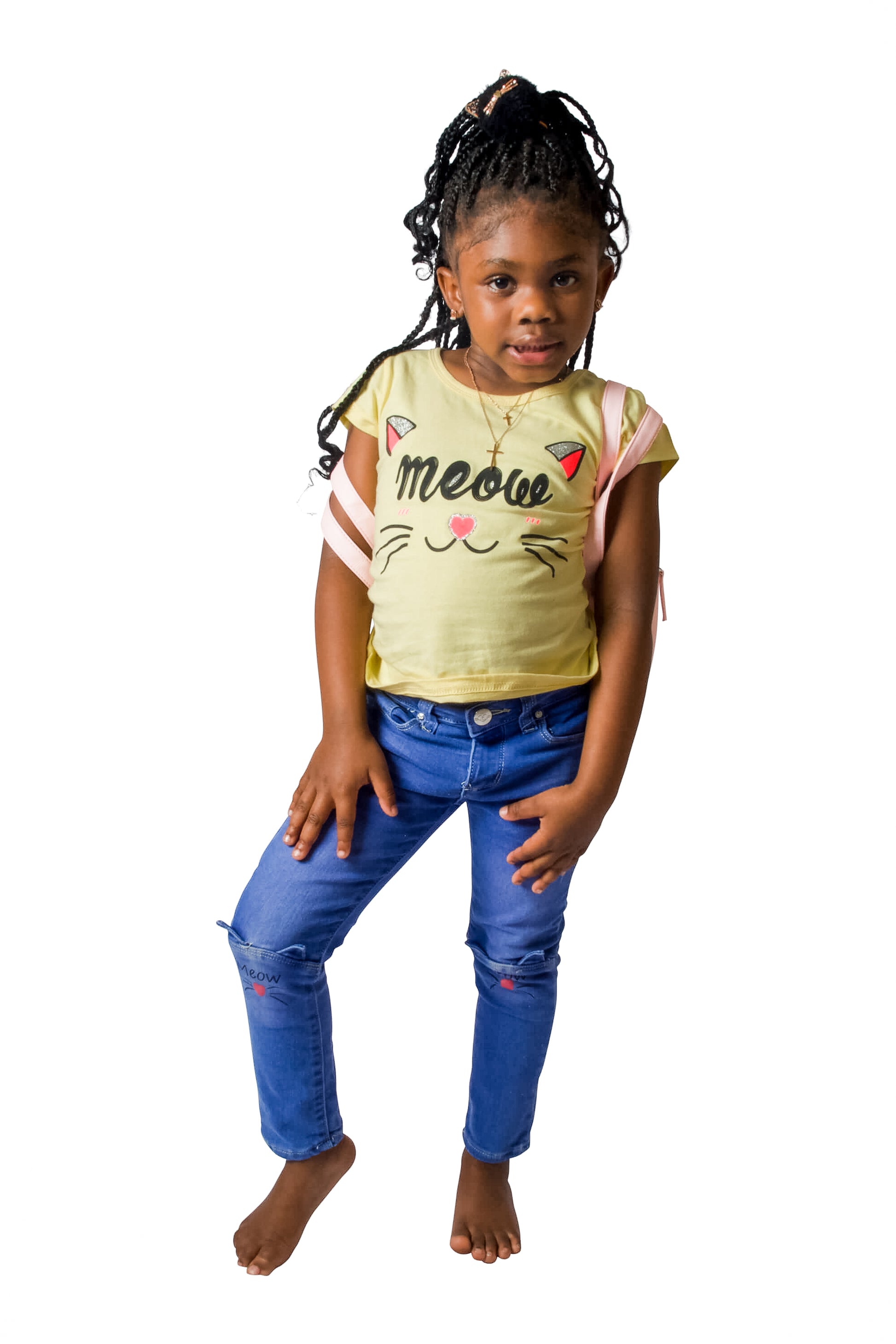 Meow Cat Ears Tee, Kitty Ears, Short Sleeve, Yellow