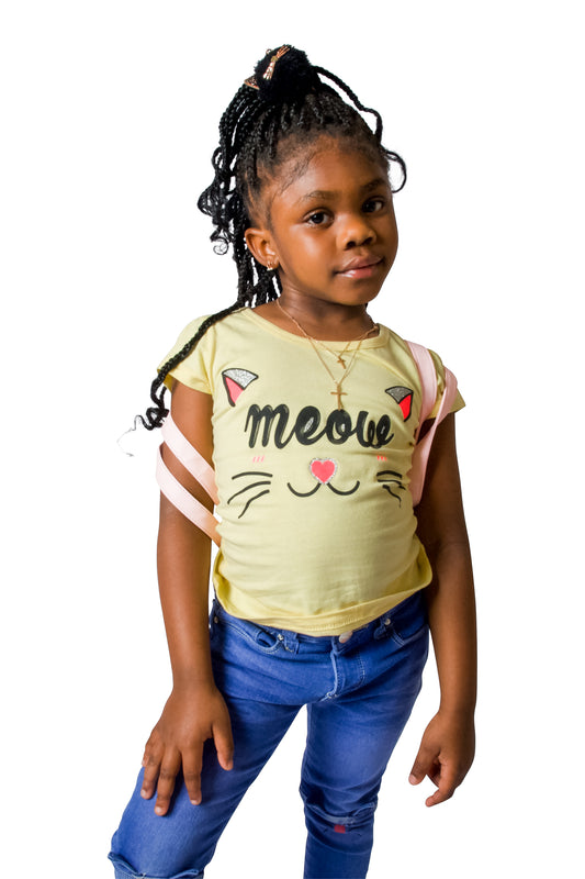 Meow Cat Ears Tee, Kitty Ears, Short Sleeve, Yellow