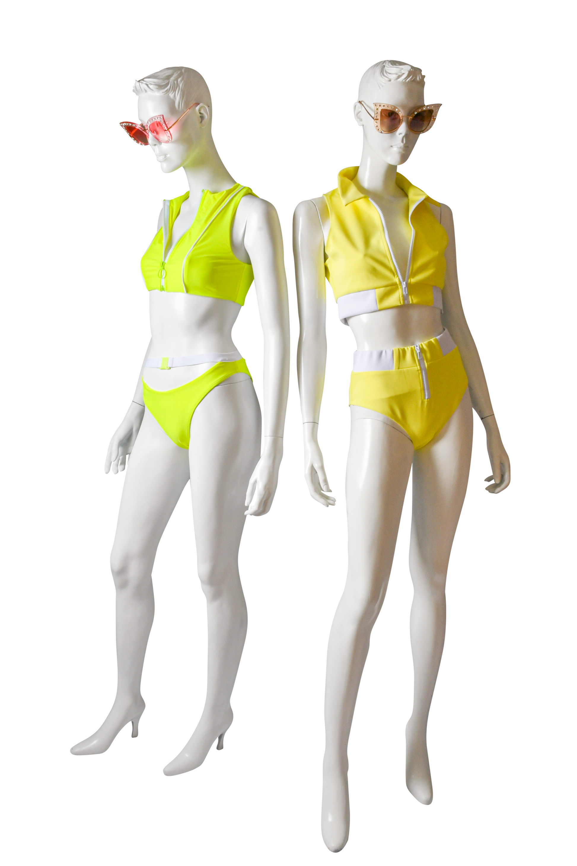 Zipper Bikini Swimsuit Featuring Front Zipper Crop Top Detail Collar, ﻿Sleeveless Paired with Zipper Front High Waist Bikini Bottom