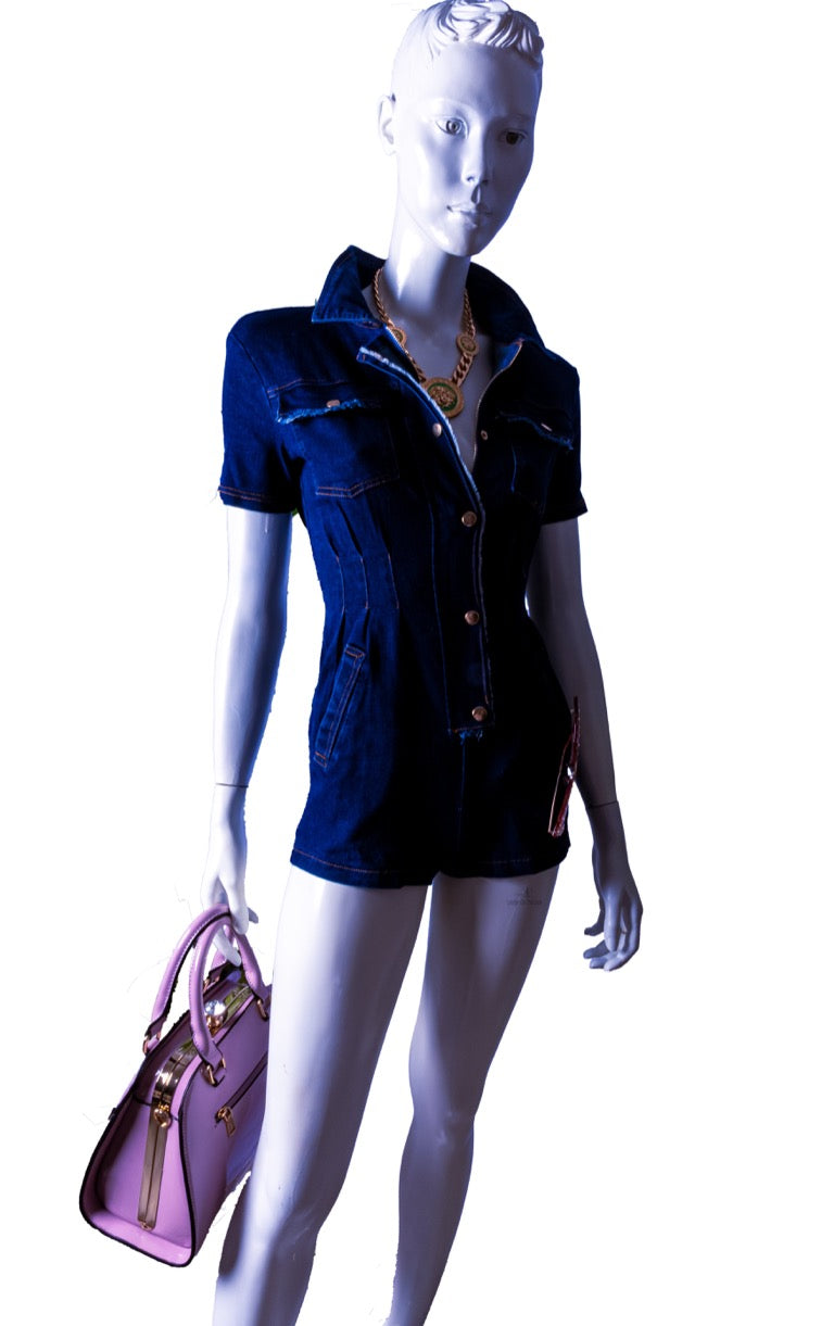 Goodness Gracious it is! Denim romper with short sleeve features button down, front zipper and pockets, this the hit for spring and summer. Sexy looking bodycon short shorts with good stretch,