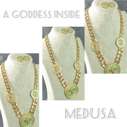 A Goddess Inside Medusa Necklace and Earring Set