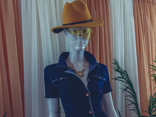 Rock my world in these two tone classic stylish Fedora Felt Hat features a wide Brim, leather belt with buckle panama style. Ready to turn head? Can be worn with any of our jeans from the Jeans out denim Collection a bustier/crop top with heels to bring out that fashionable fashionista in you.