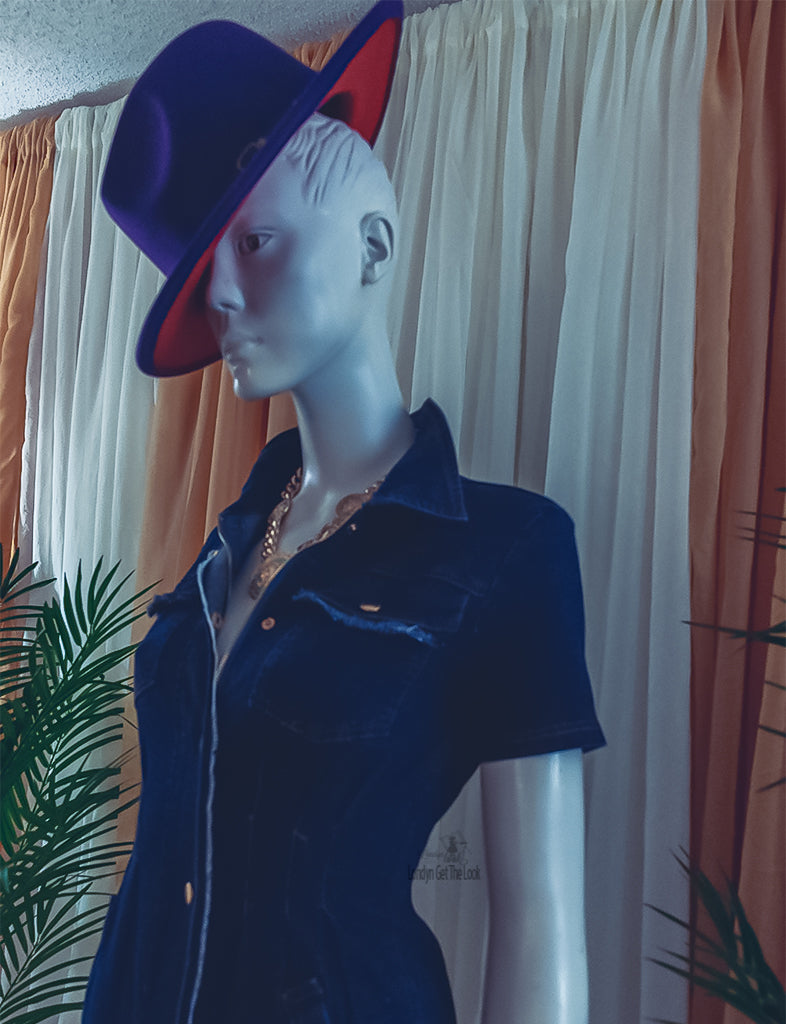 Rock my world in these two tone classic stylish Fedora Felt Hat features a wide Brim, leather belt with buckle panama style. Ready to turn head? Can be worn with any of our jeans from the Jeans out denim Collection a bustier/crop top with heels to bring out that fashionable fashionista in you.