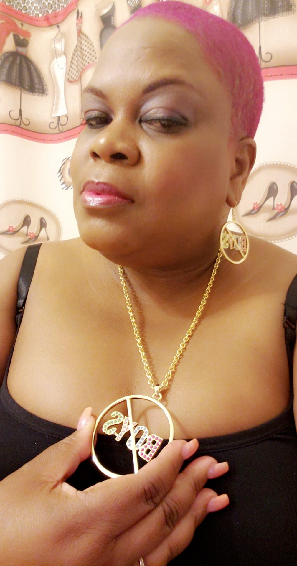 boys studded necklace with double plated, fish hook ear wire. Chain measures 23", pendant drop 2 1/4".  Edit alt text