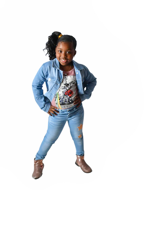 Denim Jeans, Stretch, Star Sequins Patches, Zip Fly With Single-Button Closure, Ice Blue