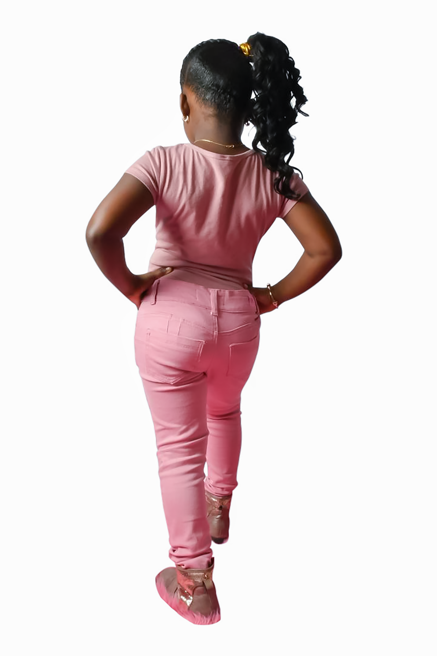 Bulk Stretch, Denim Jeans, Straight Leg, Distress Roll-Up, 2 Button, Zip Front Blush Pink