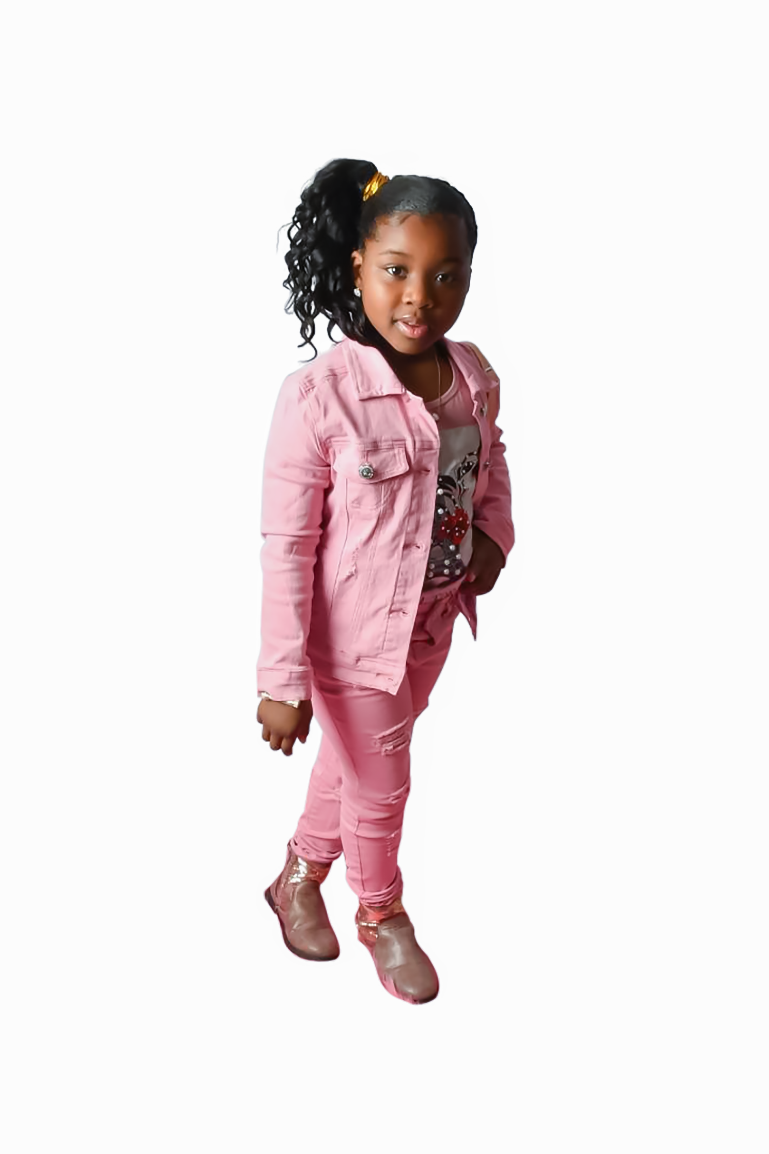 Basic Wash Bulk Denim Jacket, Front Button Closure, Chest Pockets w/Flap, Stretch, Collar Blush Pink