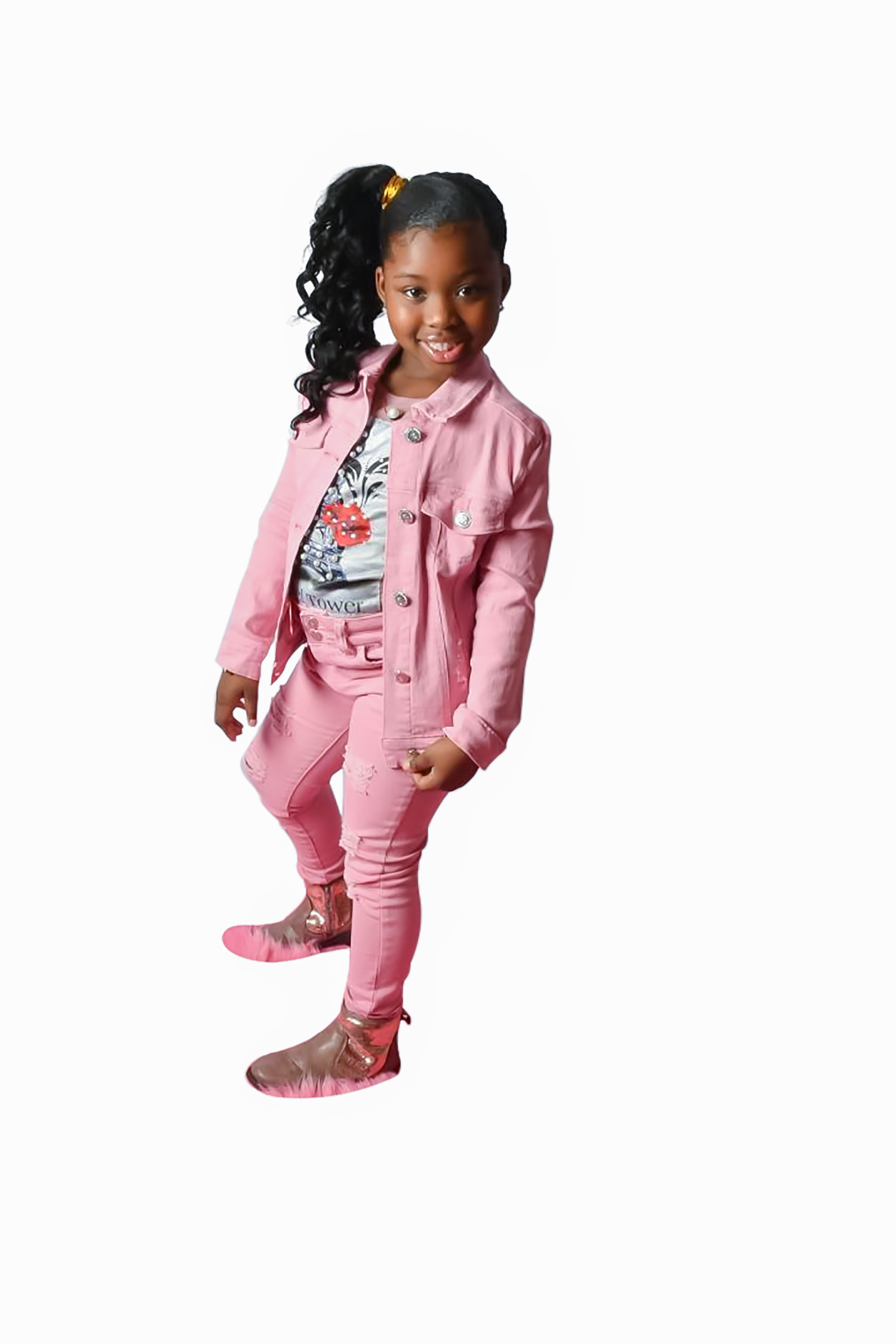 Basic Wash Bulk Denim Jacket, Front Button Closure, Chest Pockets w/Flap, Stretch, Collar Blush Pink