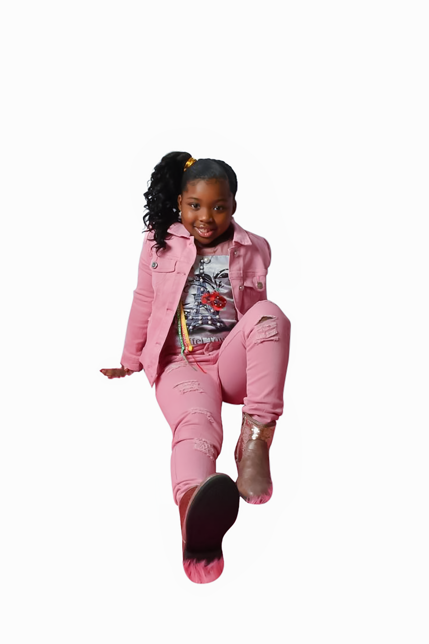 Bulk Stretch, Denim Jeans, Straight Leg, Distress Roll-Up, 2 Button, Zip Front Blush Pink