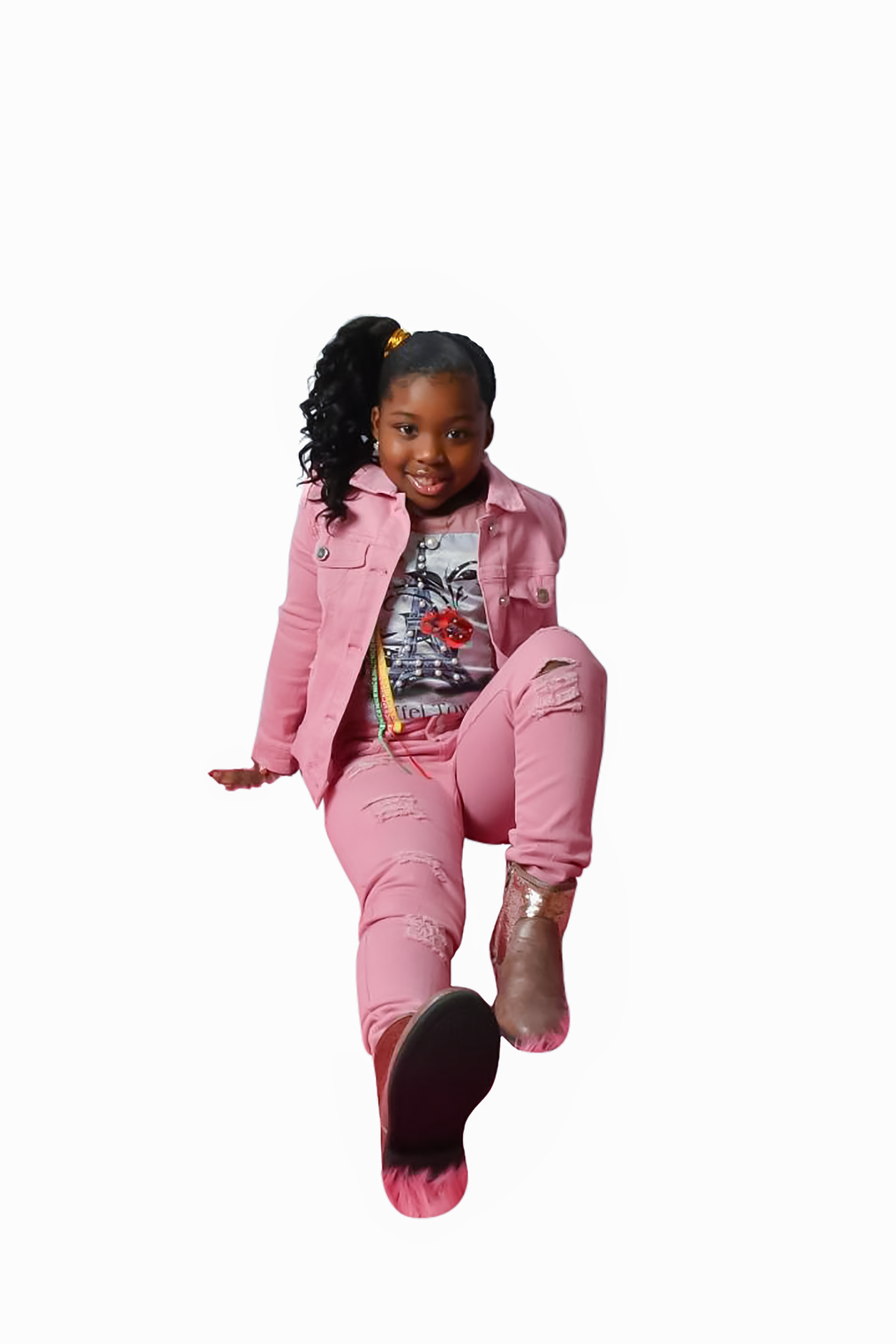 Bulk Stretch, Denim Jeans, Straight Leg, Distress Roll-Up, 2 Button, Zip Front Blush Pink