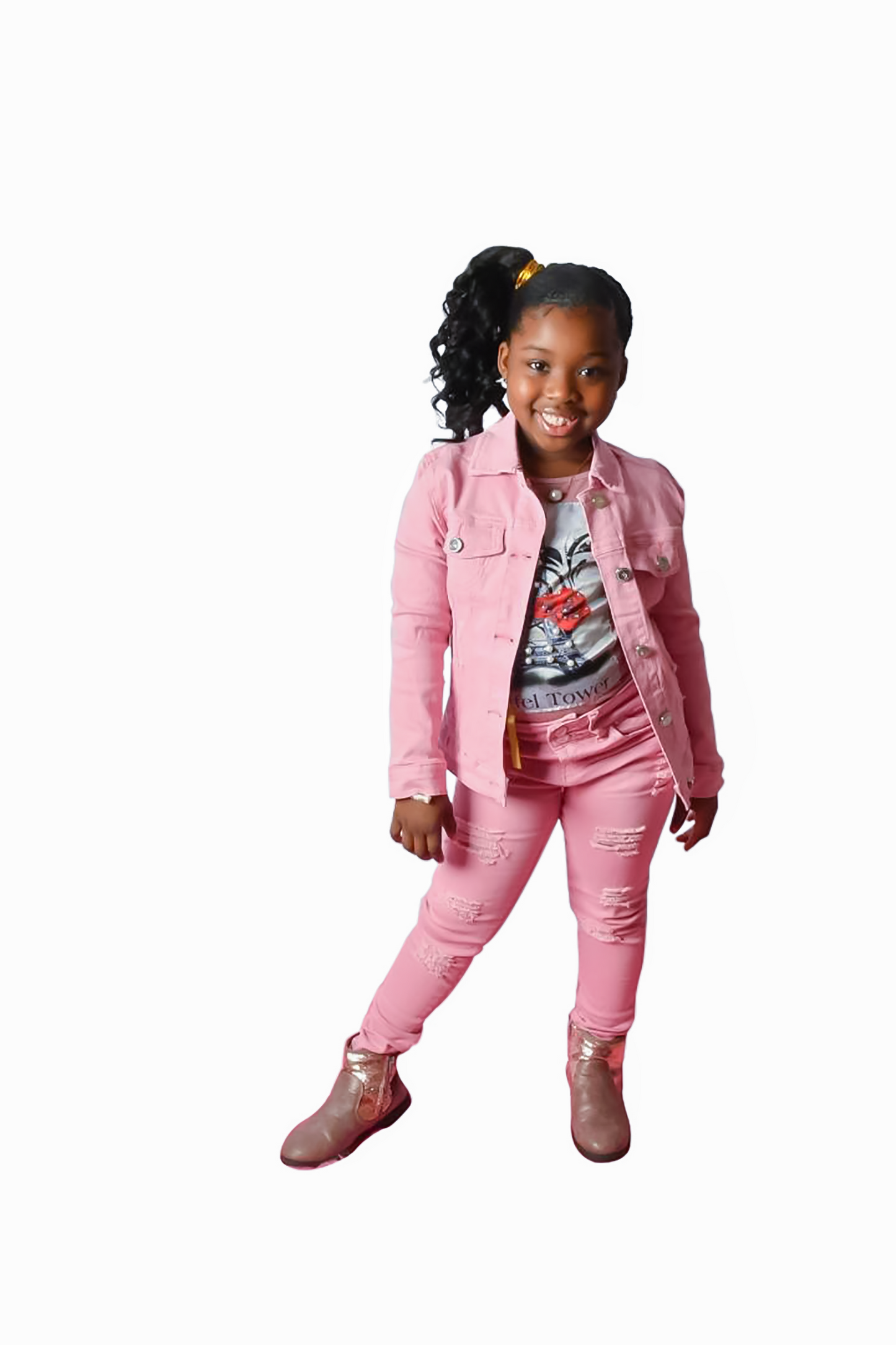 Basic Wash Bulk Denim Jacket, Front Button Closure, Chest Pockets w/Flap, Stretch, Collar Blush Pink
