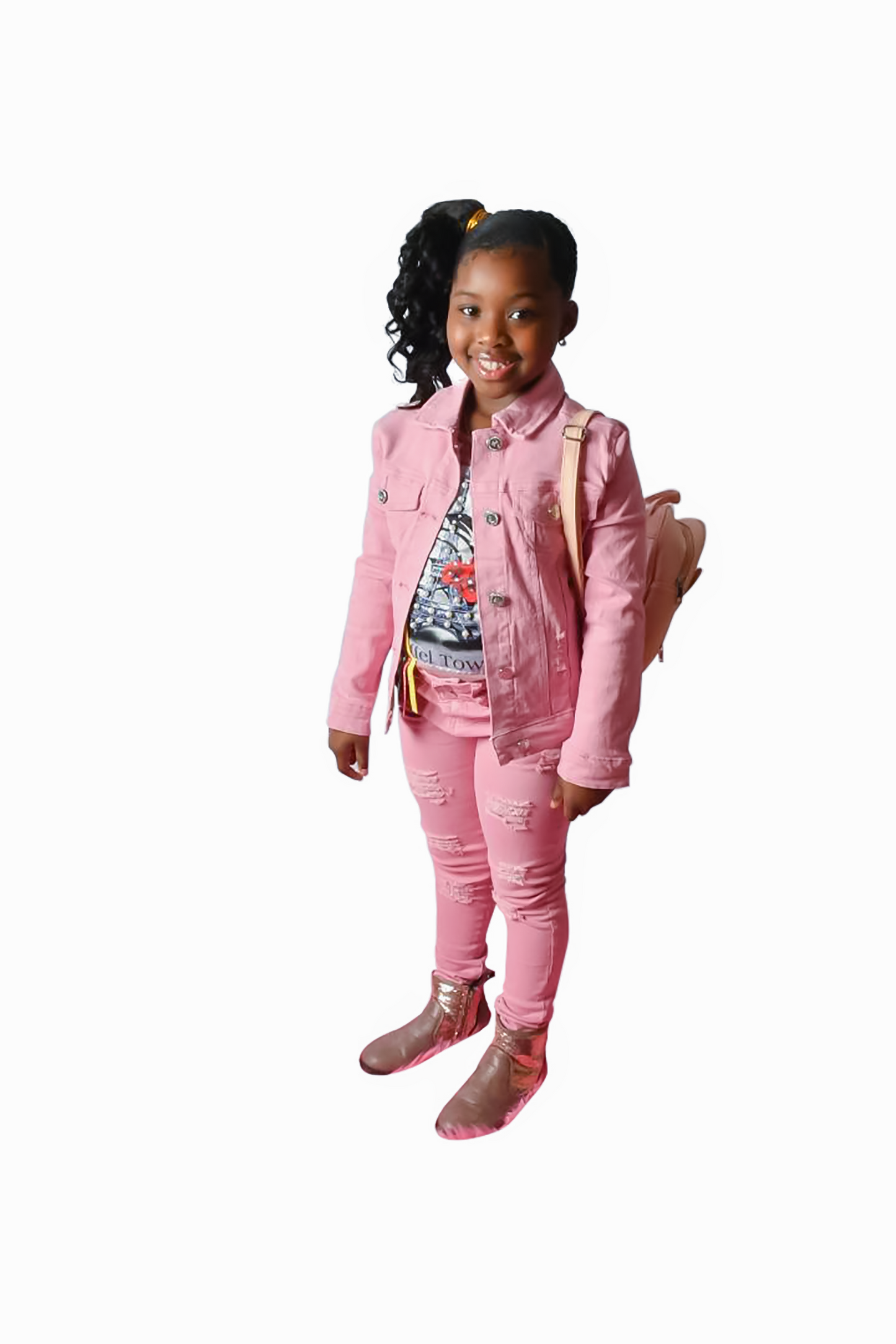 Basic Wash Bulk Denim Jacket, Front Button Closure, Chest Pockets w/Flap, Stretch, Collar Blush Pink