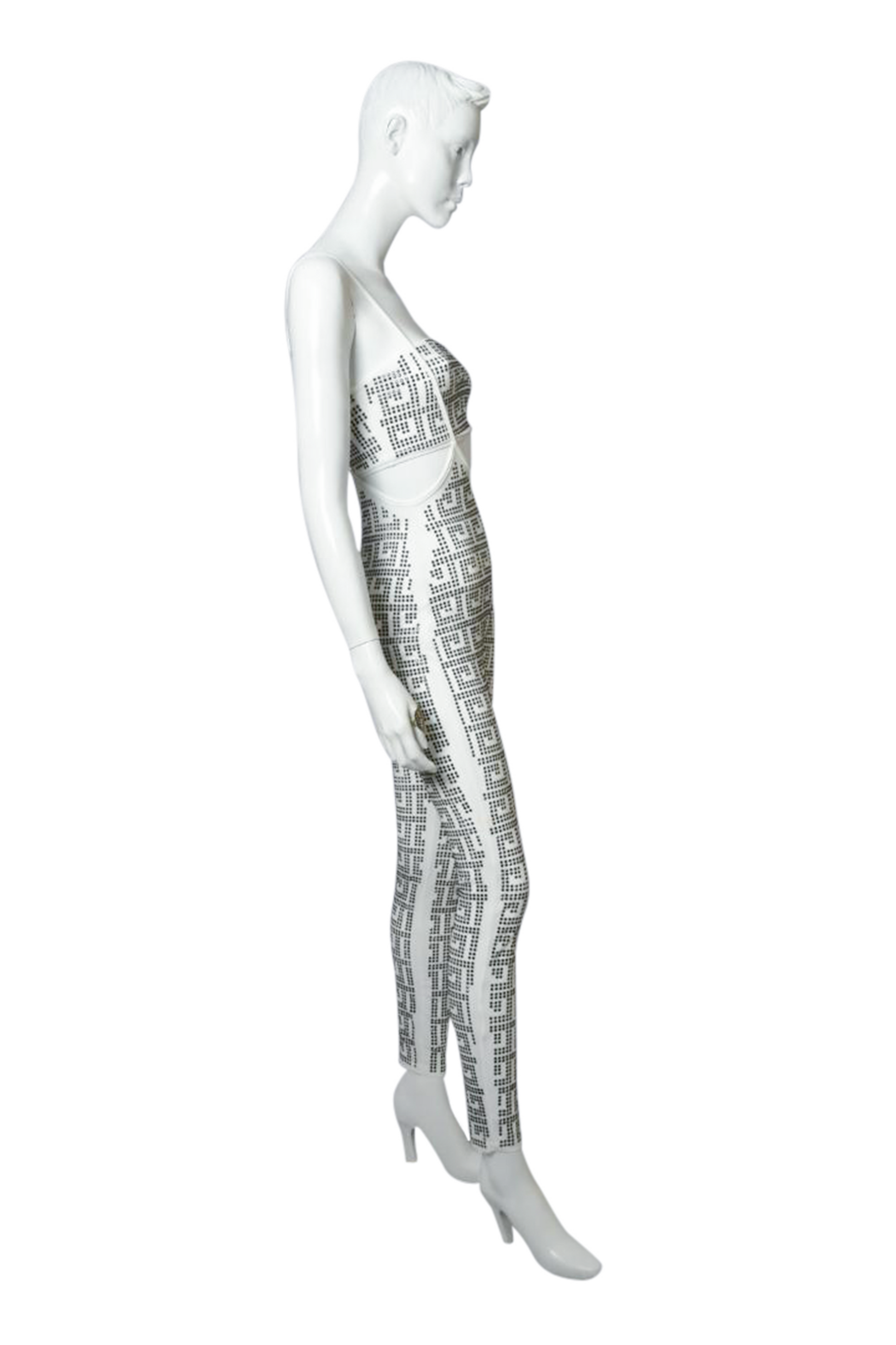 Two Piece Sets Sling Top Detailing  Bandeau Top Rhinestone Designed White Jumpsuit