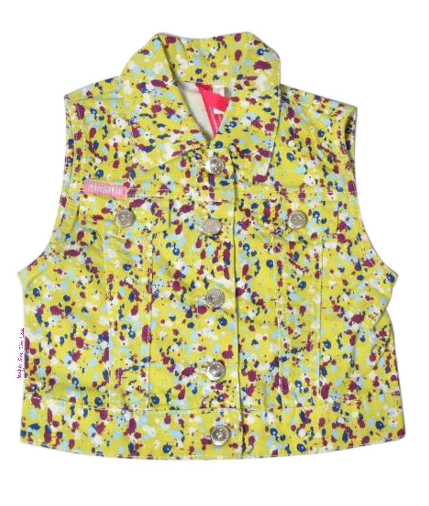 Paint Splatter sleeveless Vest, Button Front, Collar, Chest Button  