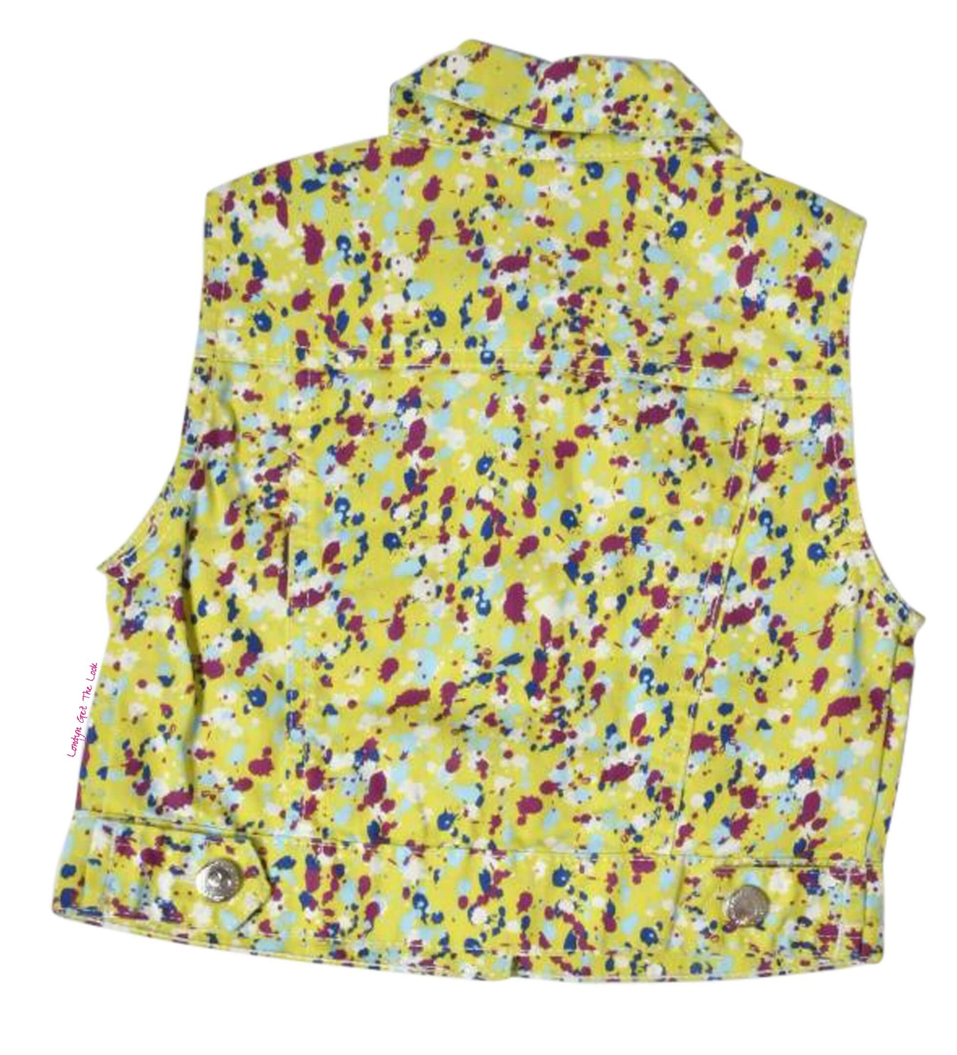 Paint Splatter Sleeveless Vest, Button Front, Chest Button, Collar 