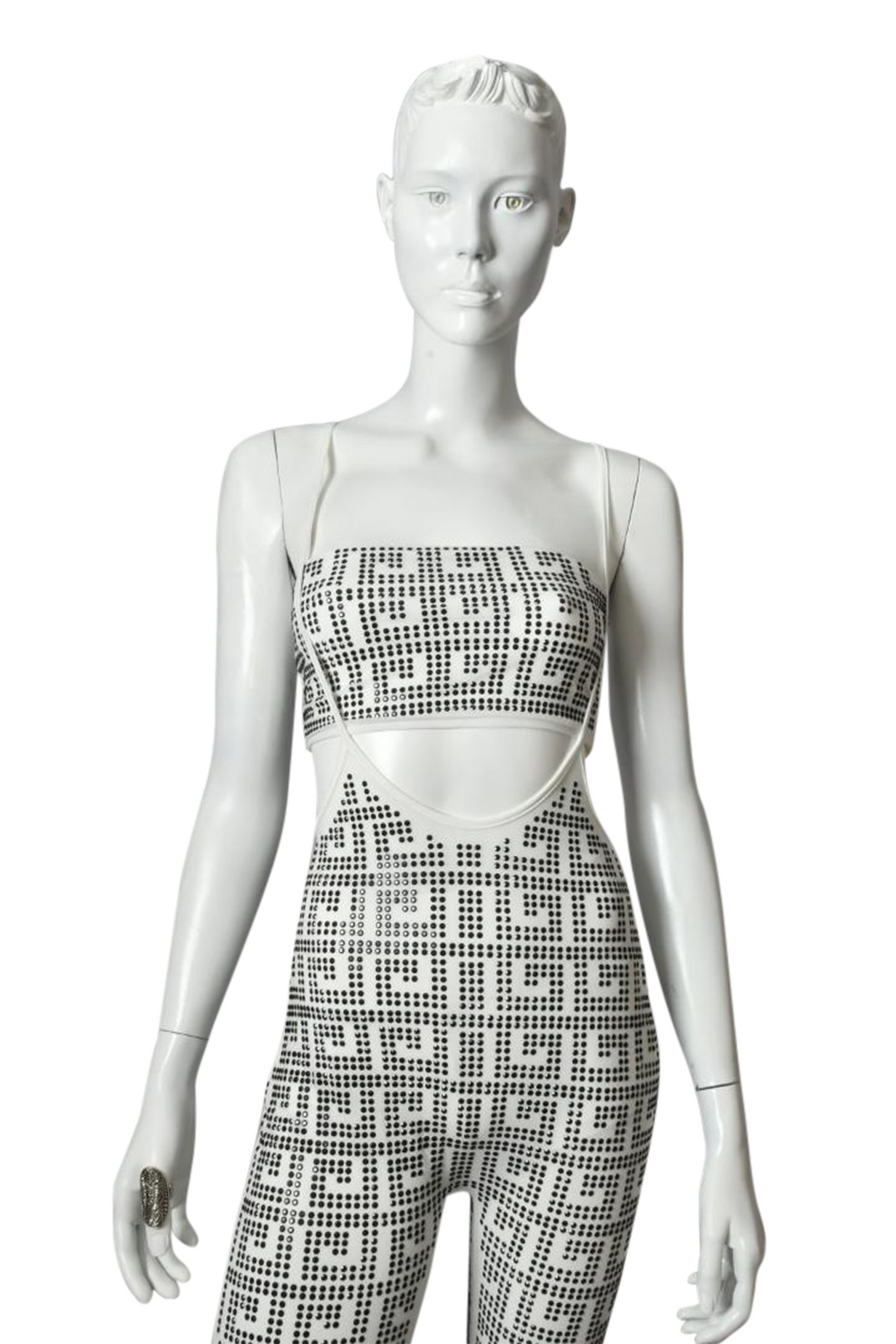 Two Piece Sets Sling Top Detailing  Bandeau Top Rhinestone Designed White Jumpsuit